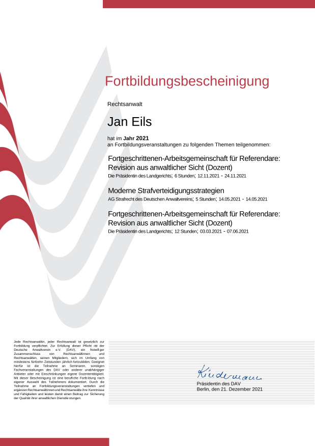 Fortbildungsbescheinigung 2021
